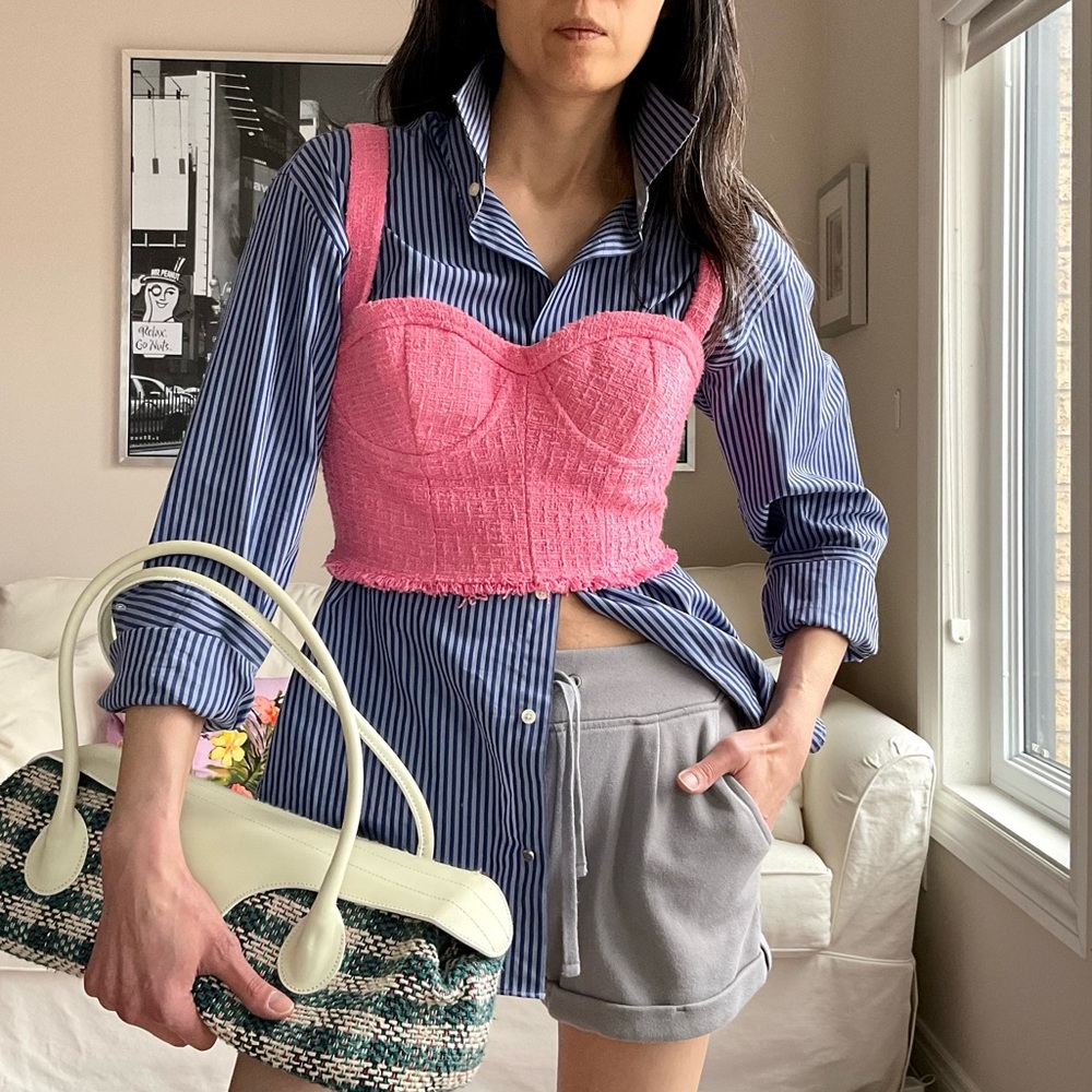 NWT Zara pink tweed bustier top